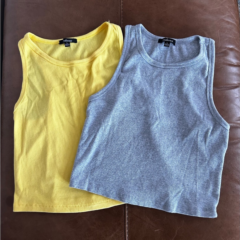 Women's Yellow and Gray Tank Tops